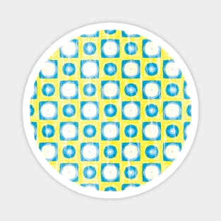 Lemon yellow with white and turquoise small shapes Magnet